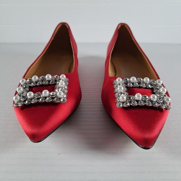 J Crew Embellished Flats Womens 6 Red Satin Pointed Toe Slip On Holiday Classic - Picture 4 of 12